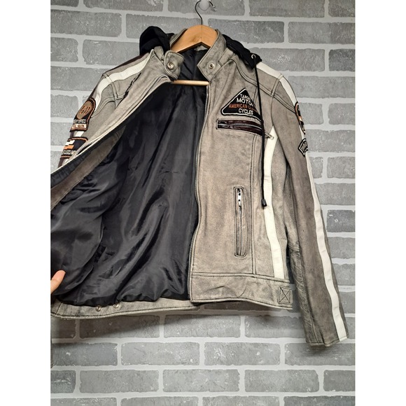 Unbranded‎ Leather Jacket Biker Motorcycle Touring Jacket Big Logo Size Large - Picture 15 of 16